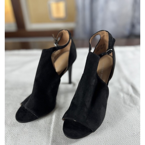 Christian‎ Siriano Shoes Womens Size 10 Black Open Toe High Heel Booties Suede - Picture 1 of 13